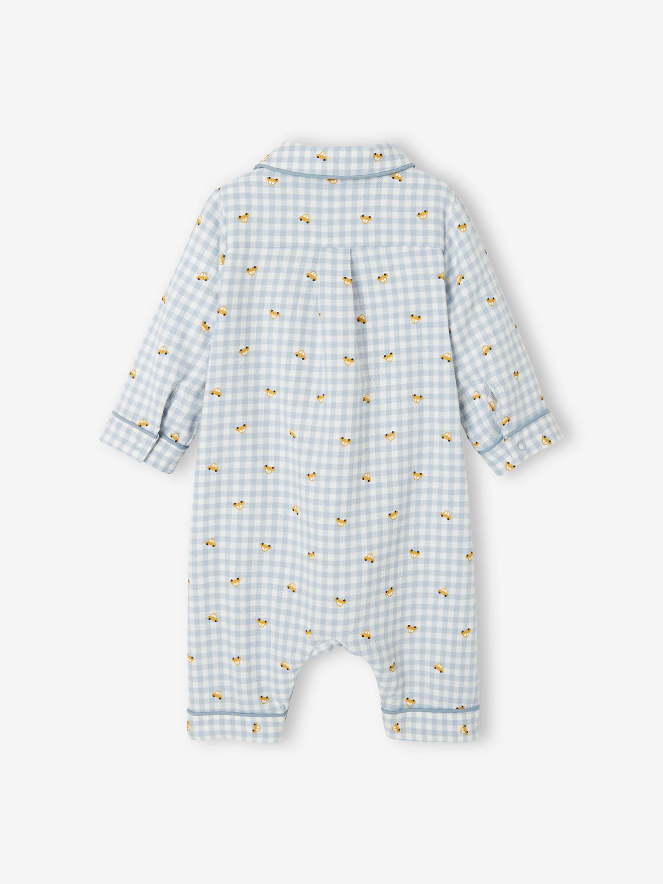 Pyjama bébé en flanelle de coton ouverture naissance carreaux ivoire (Vertbaudet) - Image 2