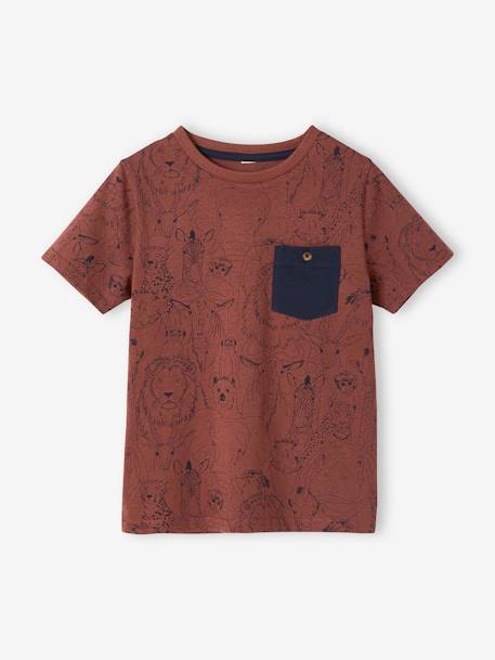 T-shirt motifs graphiques garçon manches courtes bordeaux imprimé+IMPRIME BLEU+vert grisé imprimé 1 - vertbaudet enfant 
