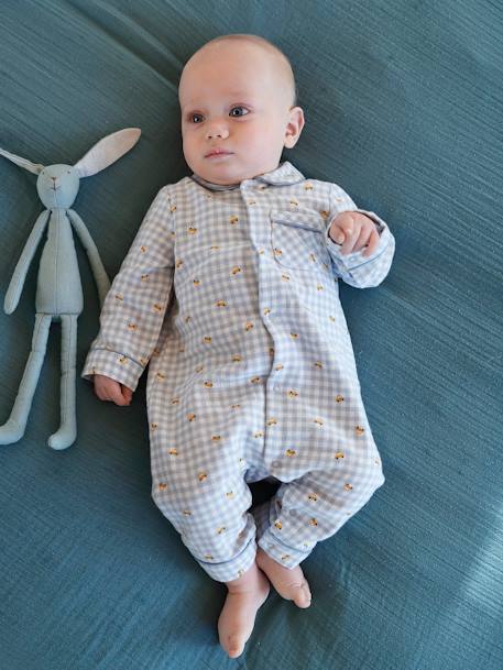 Vertbaudet - Pyjama bébé en flanelle de coton ouverture naissance carreaux ivoire