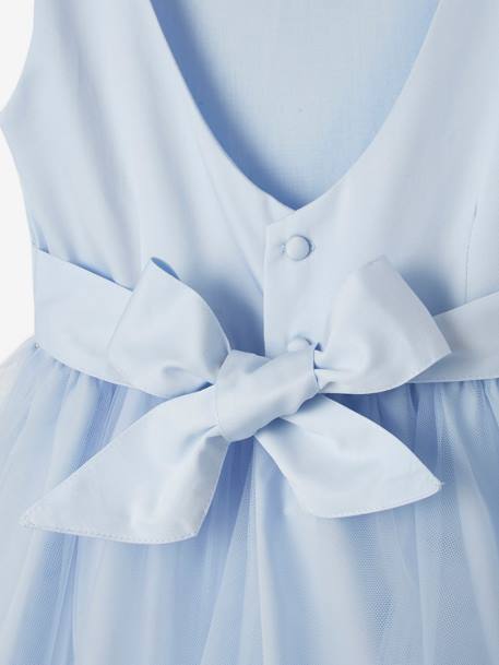 Robe de cérémonie fille en satin et tulle blanc+bleu ciel+marine foncé+Rose poudré+sauge 7 - vertbaudet enfant 