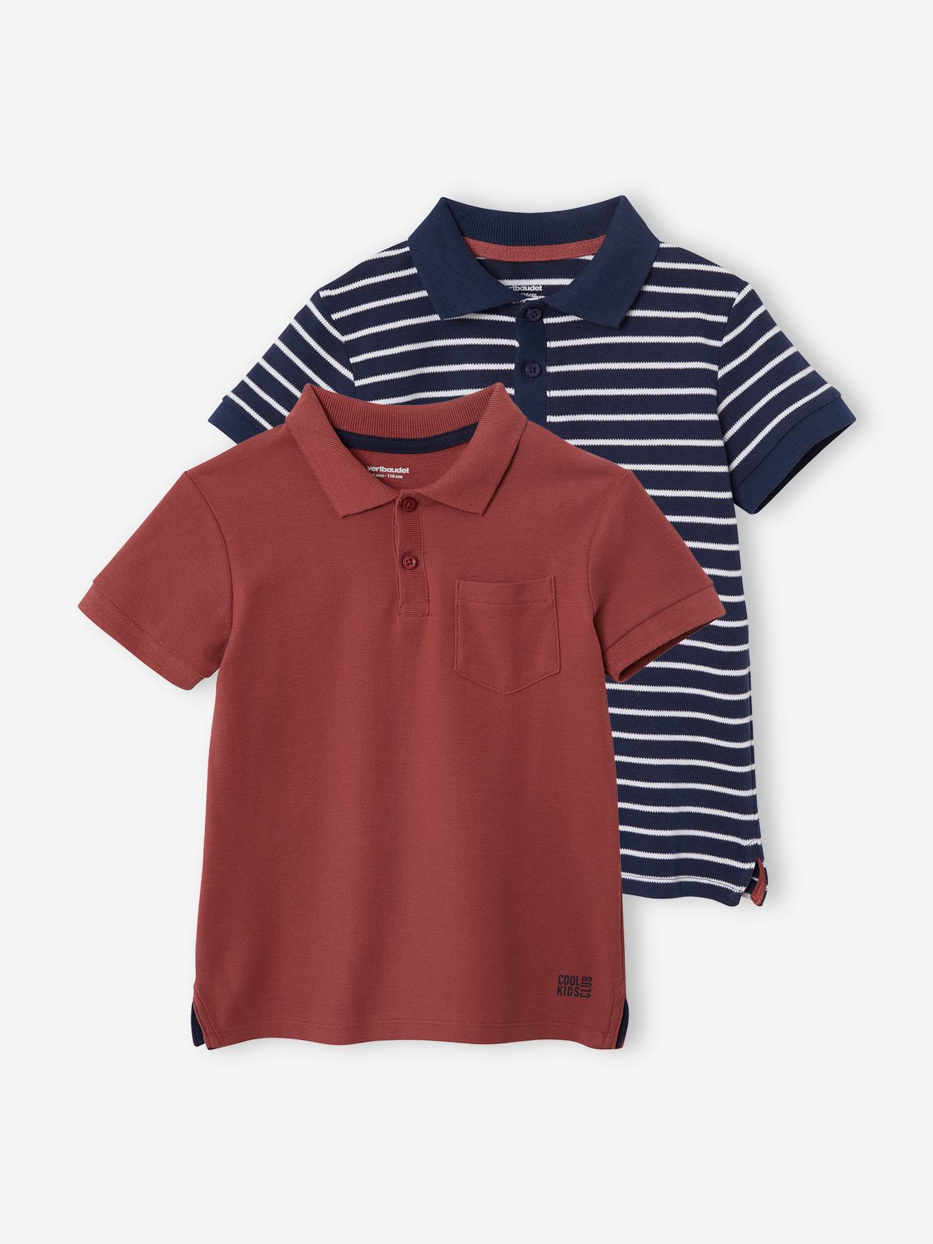 Vertbaudet - Lot de 2 polos garçons en maille piquée lot 1 bordeaux + 1 rayé
