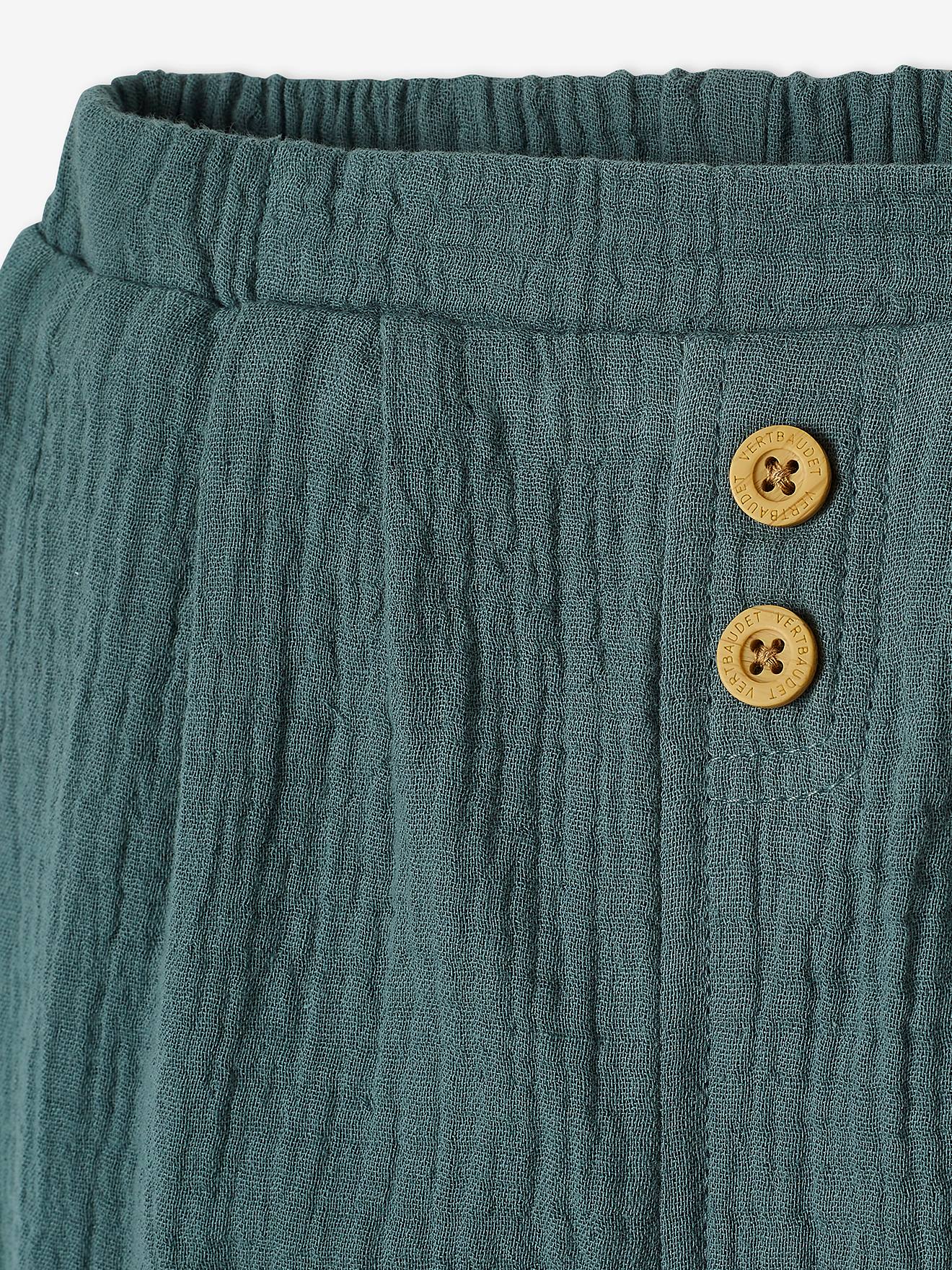 Pantalon bébé mixte coupe sarouel en gaze de coton bleu (Vertbaudet) - Image 2