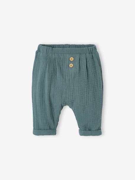Pantalon bébé mixte coupe sarouel en gaze de coton blanc+Bleu+jaune+rose+tilleul 8 - vertbaudet enfant 