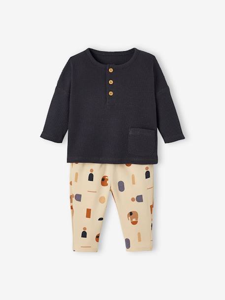 Ensemble bébé T-shirt et pantalon en molleton gris béton+kaki 3 - vertbaudet enfant 