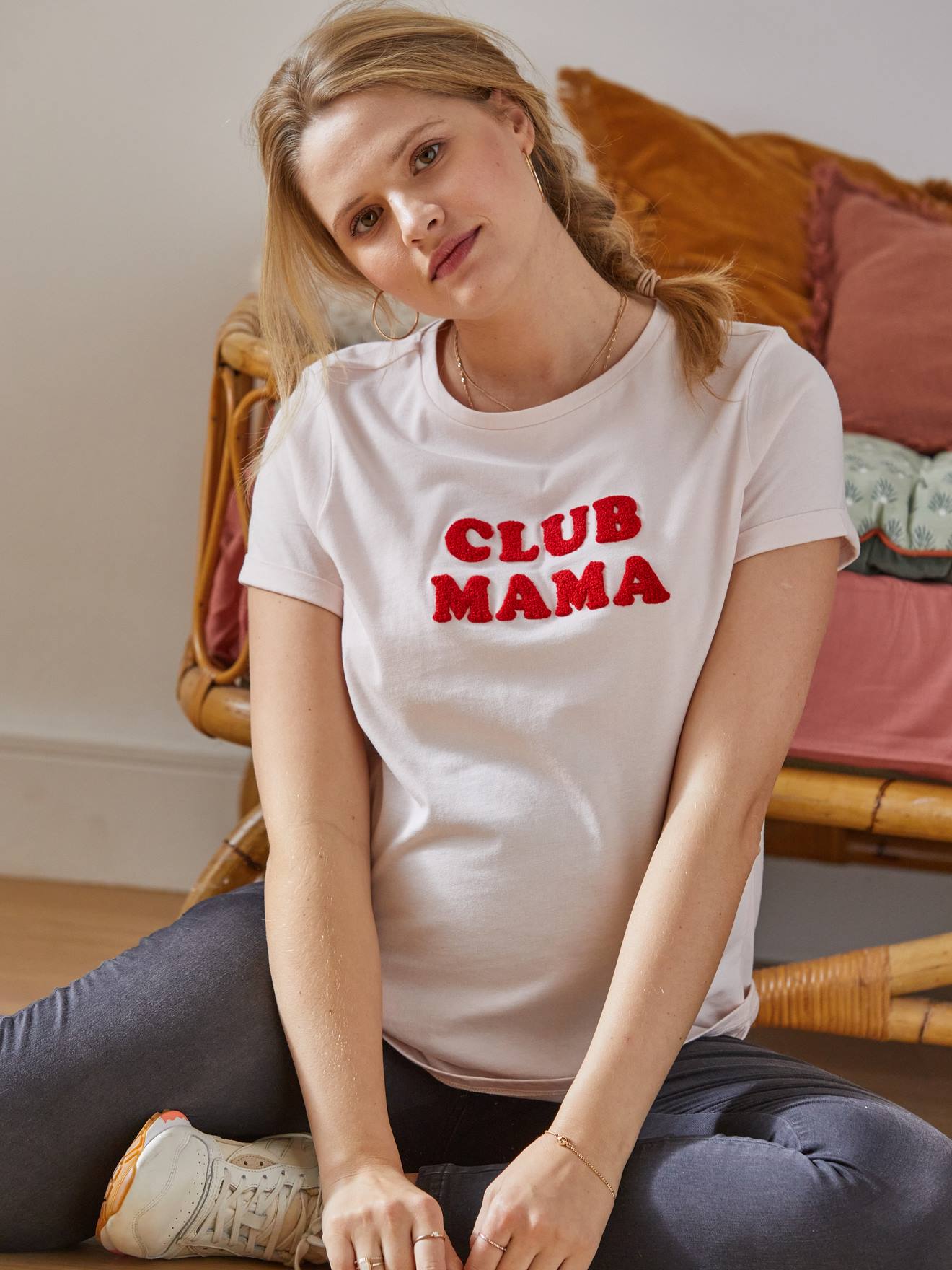 T-shirt à message grossesse et allaitement en coton bio personnalisable rose
