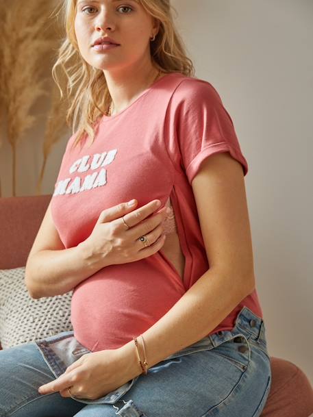 T-shirt à message grossesse et allaitement en coton bio Bleu+Gris anthracite+Marron+Marron+Rose 14 - vertbaudet enfant 