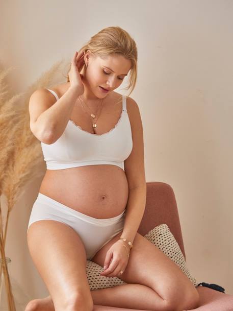Vertbaudet - Brassière grossesse et allaitement sans coutures détail dentelle blanc
