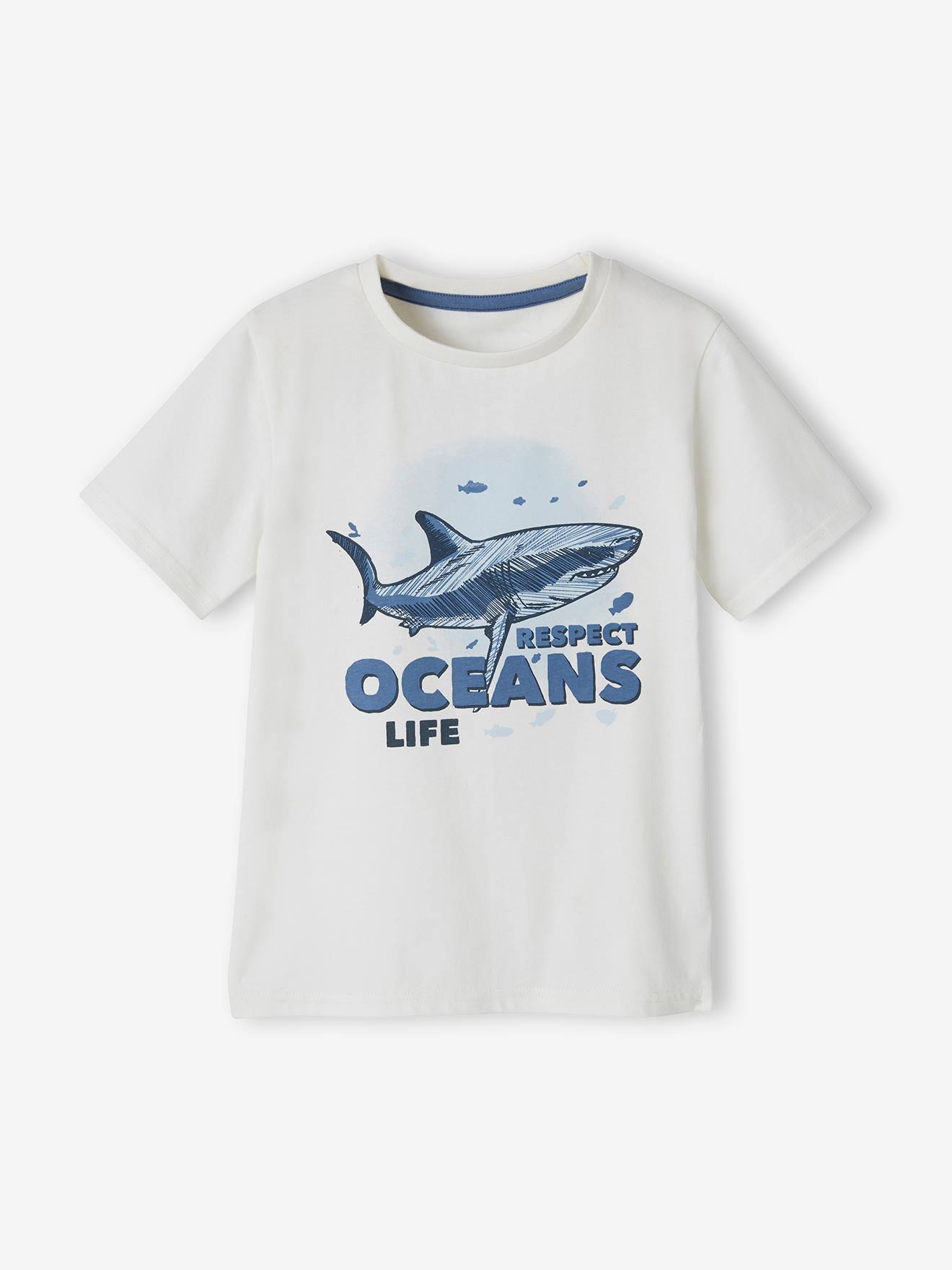 Tee-shirt bio motif animal garçon manches courtes ivoire