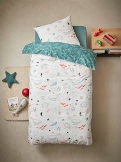 Linge de maison et décoration-Linge de lit enfant-Parure housse de couette + taie d'oreiller enfant FOND MARIN Oeko-Tex®