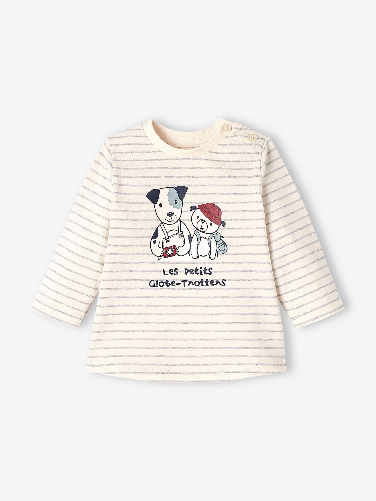 Ensemble bébé tee-shirt et pantalon en molleton rayé / caramel (Vertbaudet) - Image 3