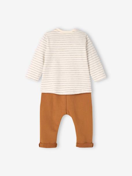 Ensemble T-shirt et pantalon molleton bébé indigo+rayé / caramel 15 - vertbaudet enfant 
