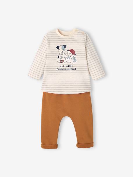 Ensemble T-shirt et pantalon molleton bébé indigo+rayé / caramel 12 - vertbaudet enfant 