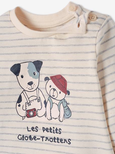 Ensemble T-shirt et pantalon molleton bébé indigo+rayé / caramel 16 - vertbaudet enfant 