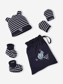 Ensemble bonnet + chaussons + moufles + pochon bébé garçon Oeko Tex®  - vertbaudet enfant