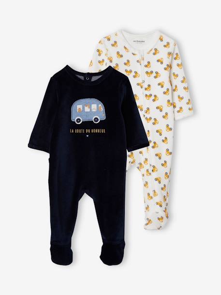 Bébé-Lot de 2 pyjamas "en voiture" en velours bébé garçon ouverture zippée