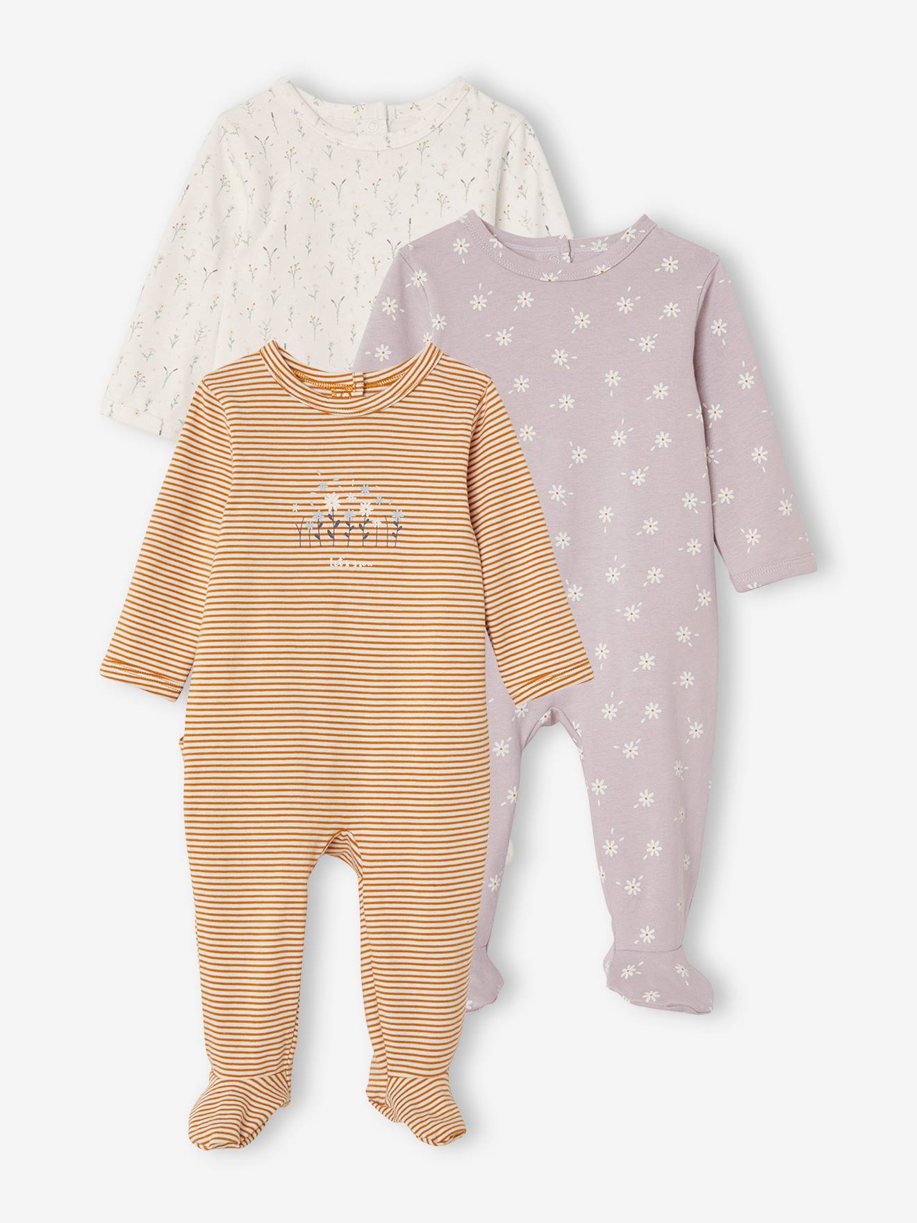 Lot de 3 pyjamas en coton bébé ouverture dos lot ivoire