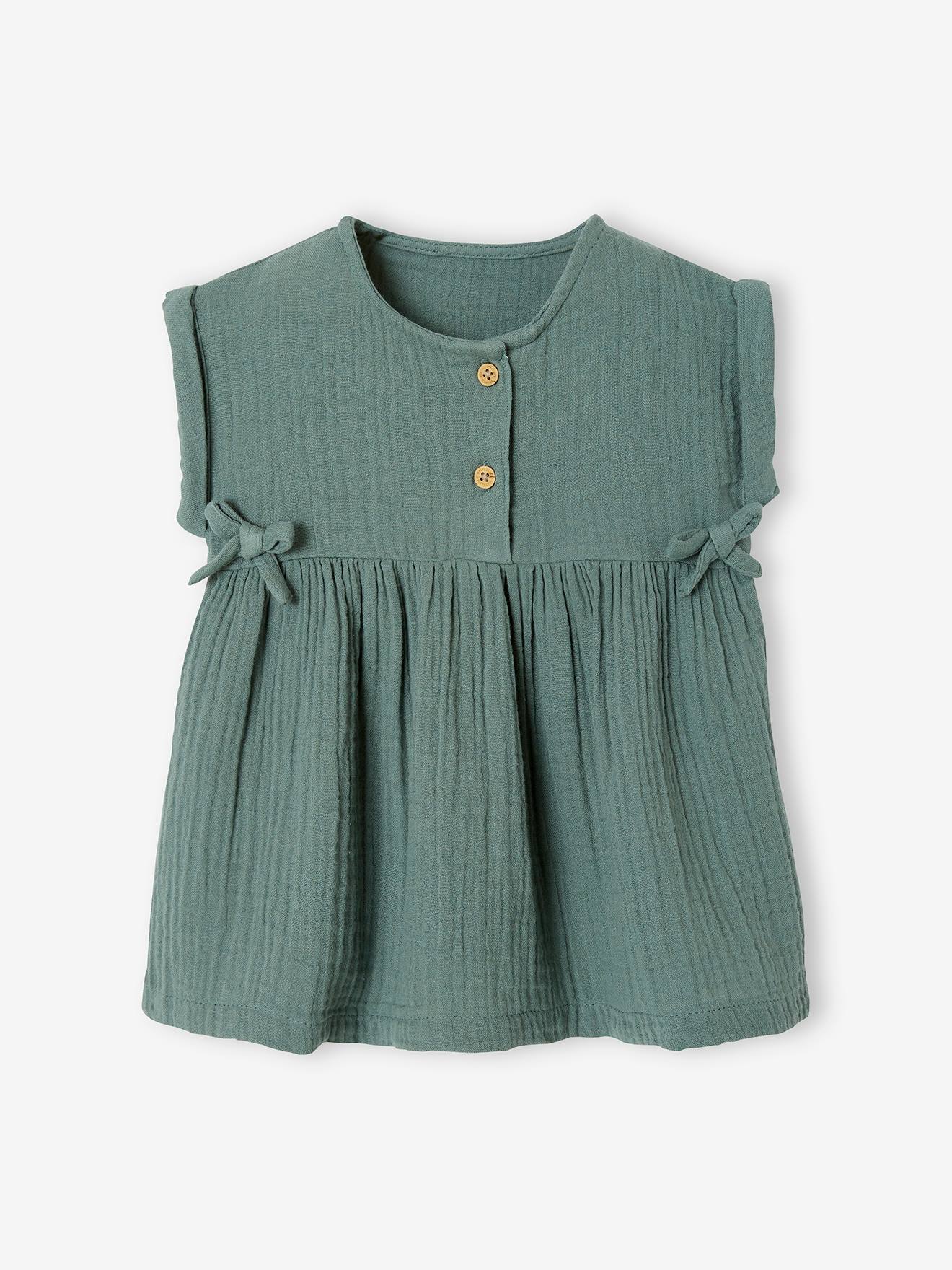 Robe bébé en gaze de coton vert