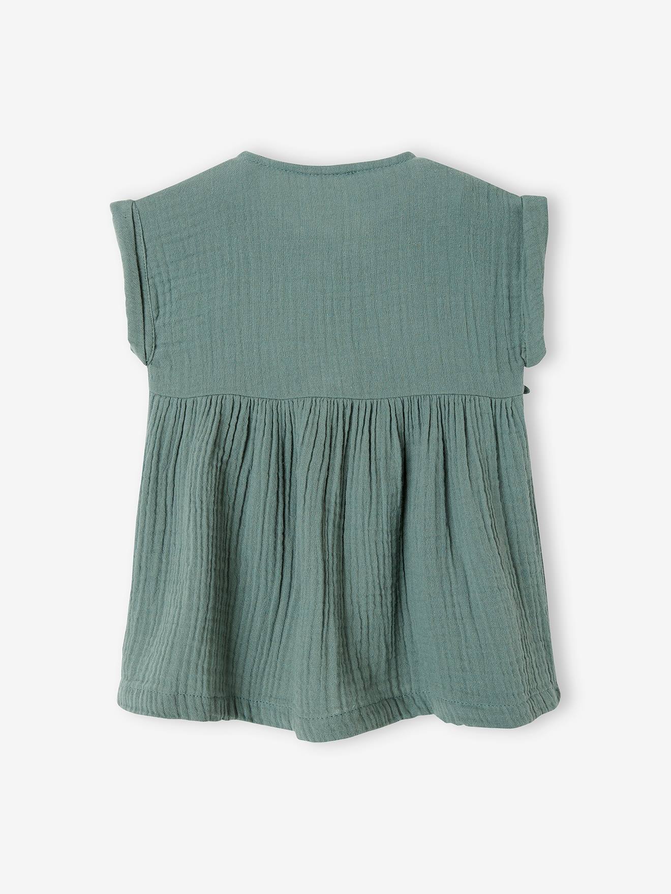 Robe bébé en gaze de coton vert (Vertbaudet) - Image 2