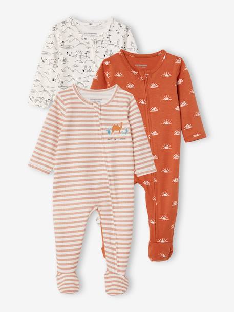 Bébé-Lot de 3 pyjamas en coton bébé ouverture zippée