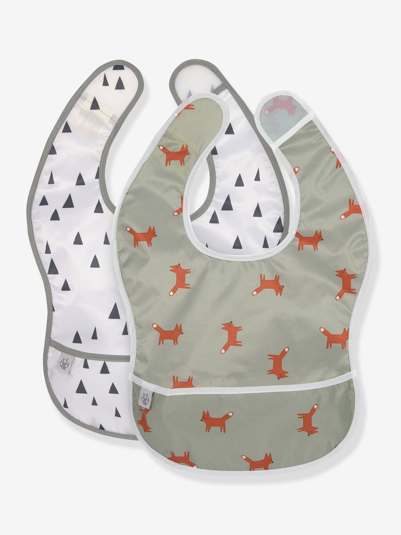 Lot de 2 bavoirs avec poche LÄSSIG Little Forest little forest renard - vert ol