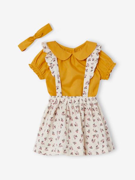 Ensemble blouse, jupe à bretelles et bandeau bébé blanc imprimé+jaune 11 - vertbaudet enfant 