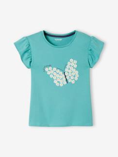 Fille-T-shirt motif fleurs 3D fille manches courtes volantées