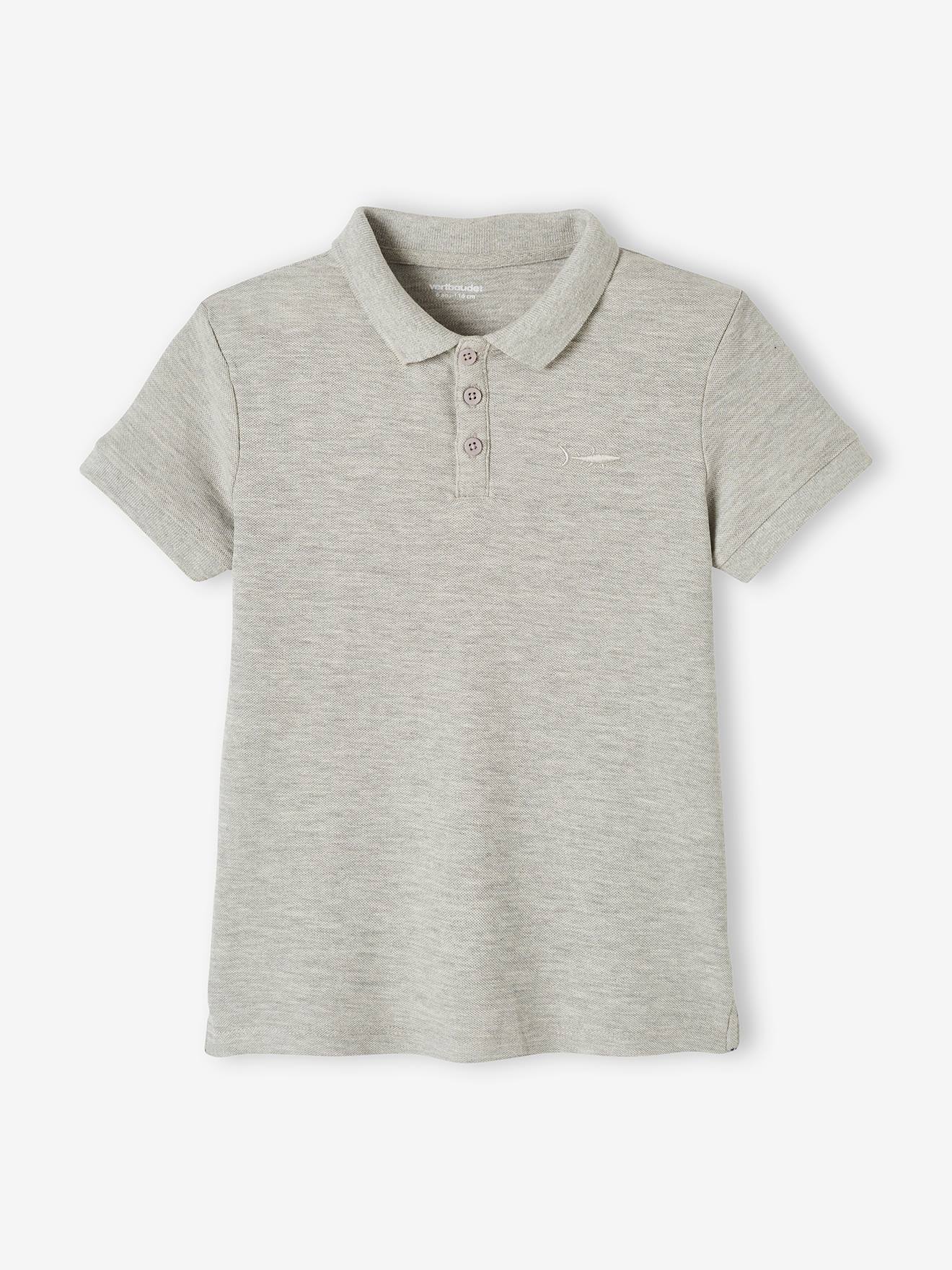 Vertbaudet - Polo manches courtes broderie poitrine garçon gris chiné