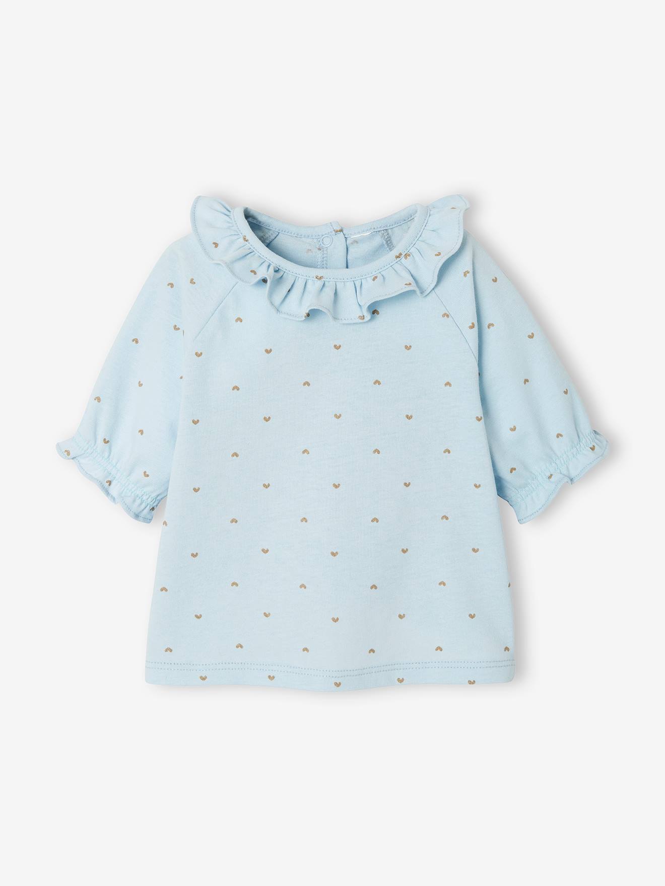 T-shirt à collerette bébé bleu imprimé
