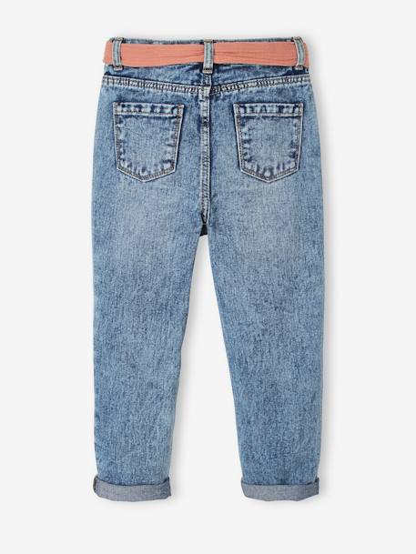 Jean Mom et sa ceinture en gaze de coton fille denim noir+double stone 21 - vertbaudet enfant 