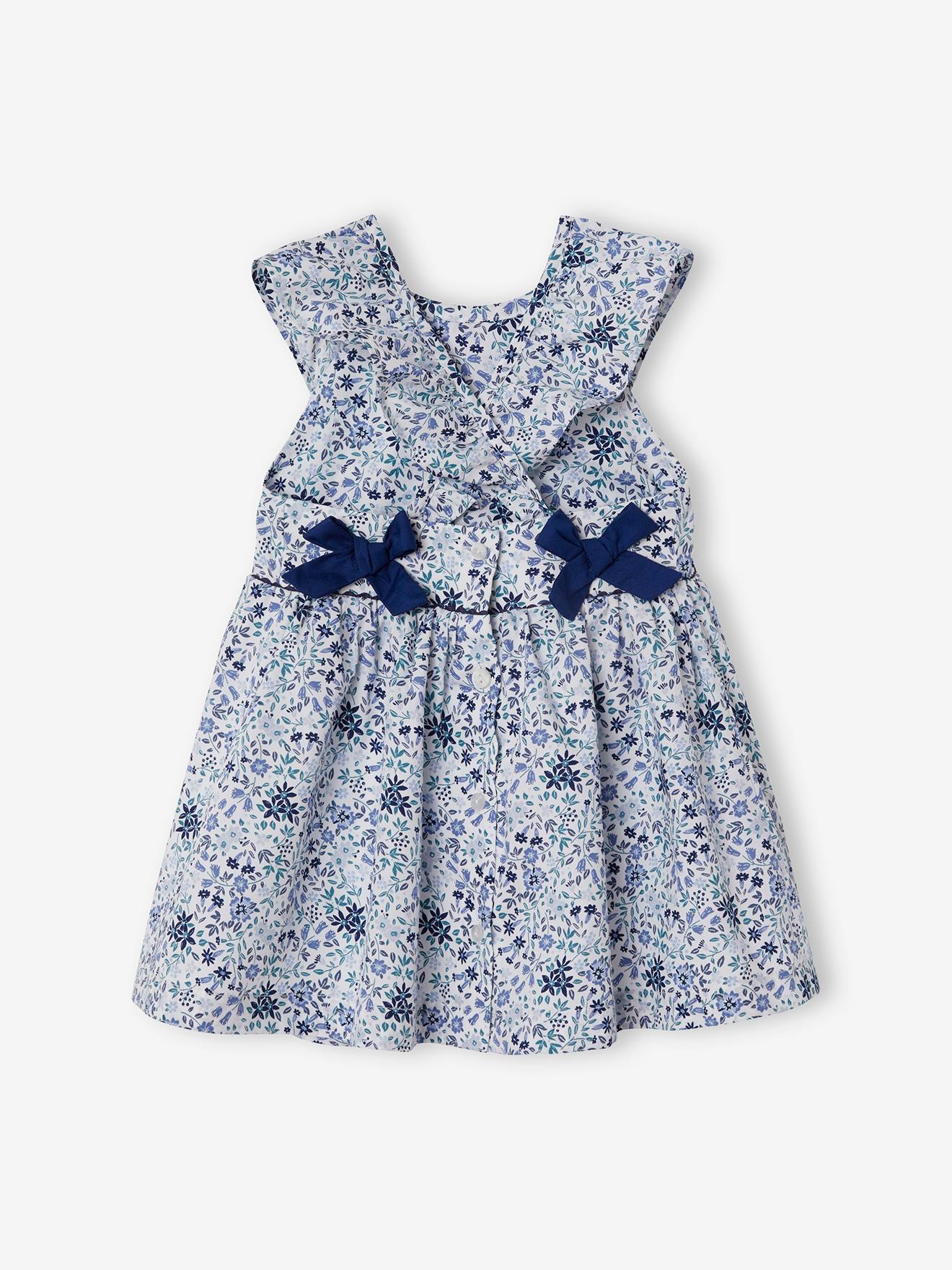 Robe en tricot bébé col en tissu fleuri - gris chiné, Bébé Robe en tricot bébé col en tissu fleuri - gris chiné, Bébé