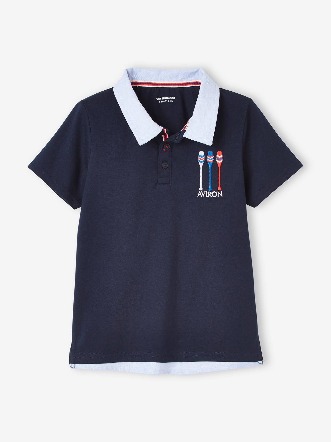 Polo garçon détails en chambray motif dos dark bleu indigo