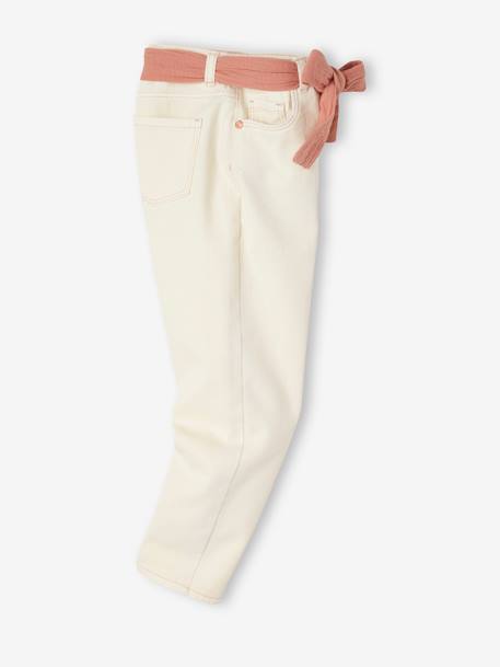 Pantalon Mom et sa ceinture en gaze de coton fille ivoire+moutarde+pêche+rose+rouge+vert émeraude 5 - vertbaudet enfant 