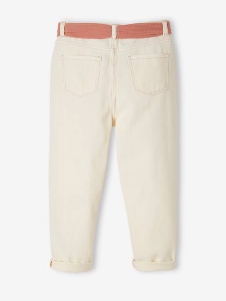 Pantalon 'mom fit' et sa ceinture en gaze de coton fille ivoire+rose+vert 5 - vertbaudet enfant 