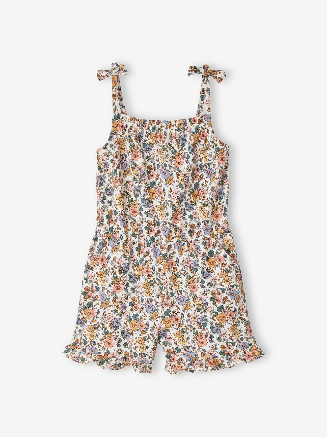 Combi-short à volants fille beige imprimé