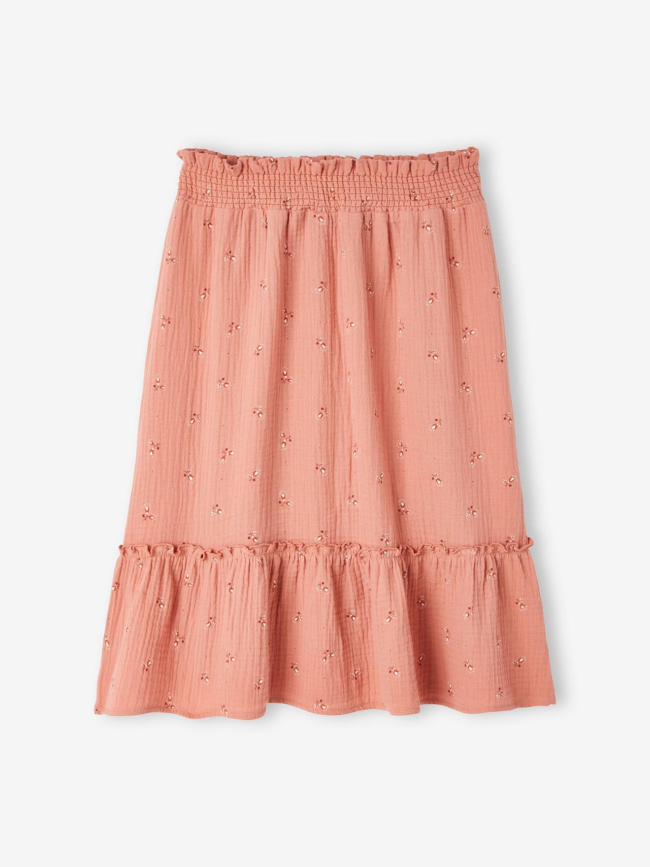 Jupe longue en gaze de coton imprimé fleurs fille blush foncé imprimé