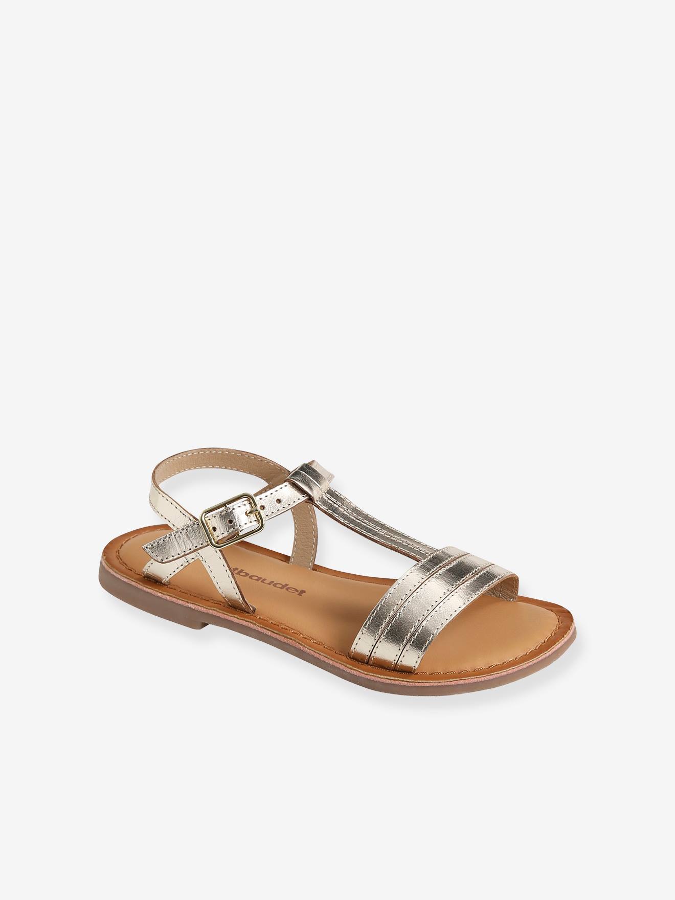 Sandales cuir fille collection maternelle jaune clair metallise