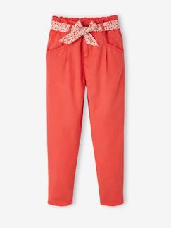 Fille-Pantalon-Pantalon carrot fille avec ceinture foulard imprimée