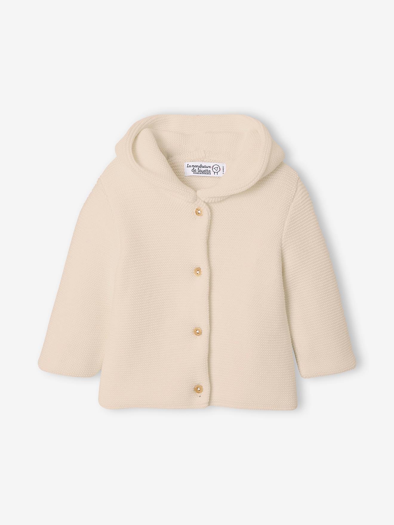 Cardigan à capuche bébé en tricot beige clair