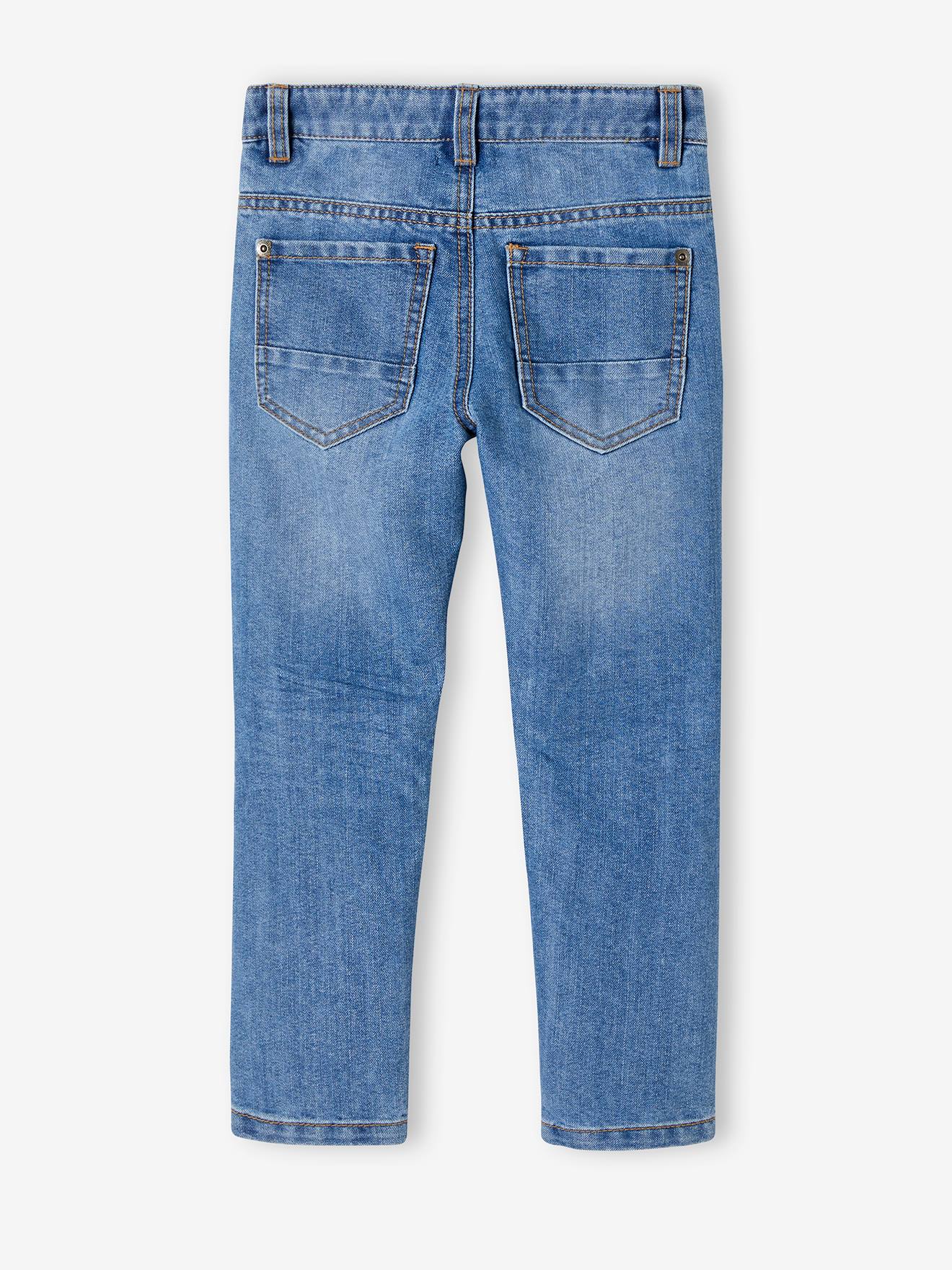 Jean garçon droit facile à enfiler denim effet molleton denim bleached Jean garçon droit facile à enfiler denim effet molleton denim bleached