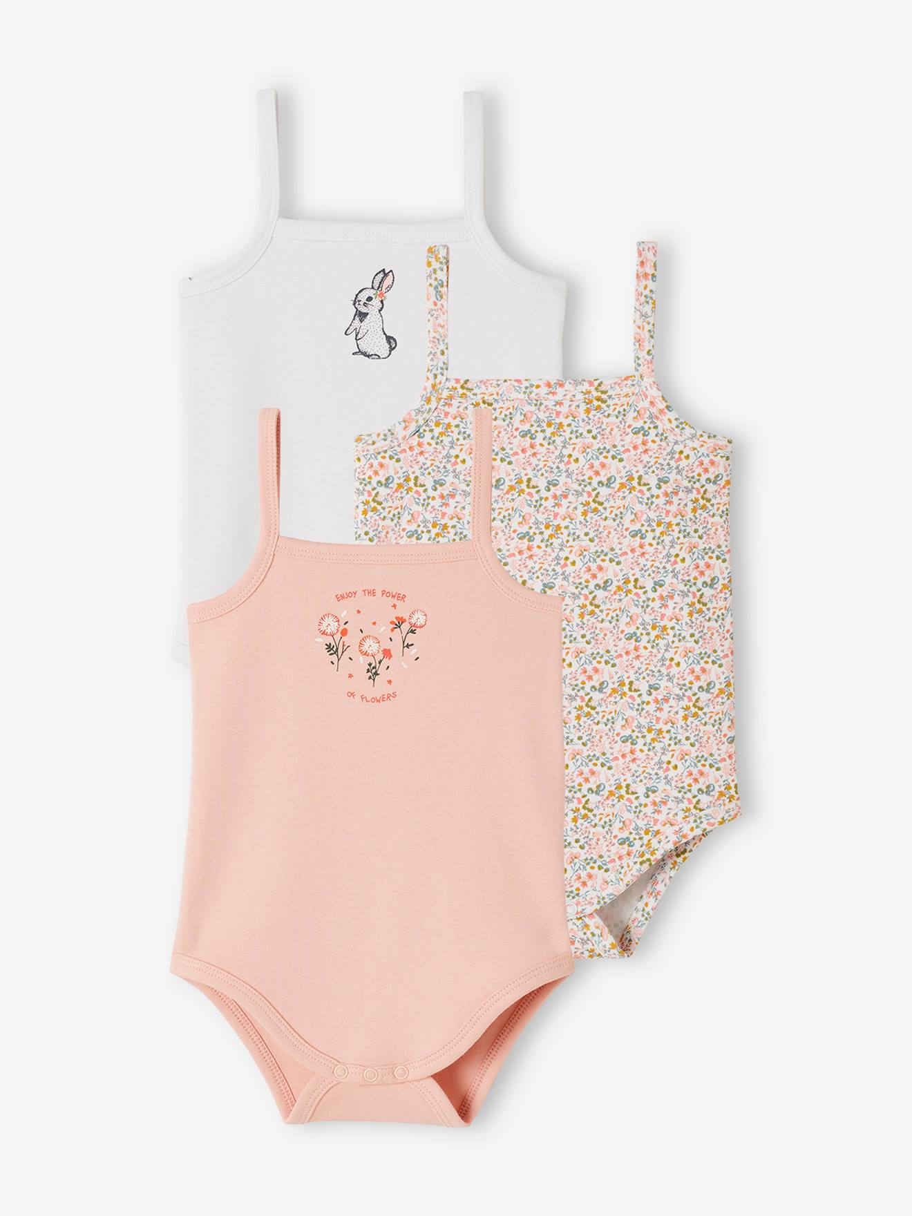 Lot de 3 bodies lapin fines bretelles bébé naissance lot rose grisé