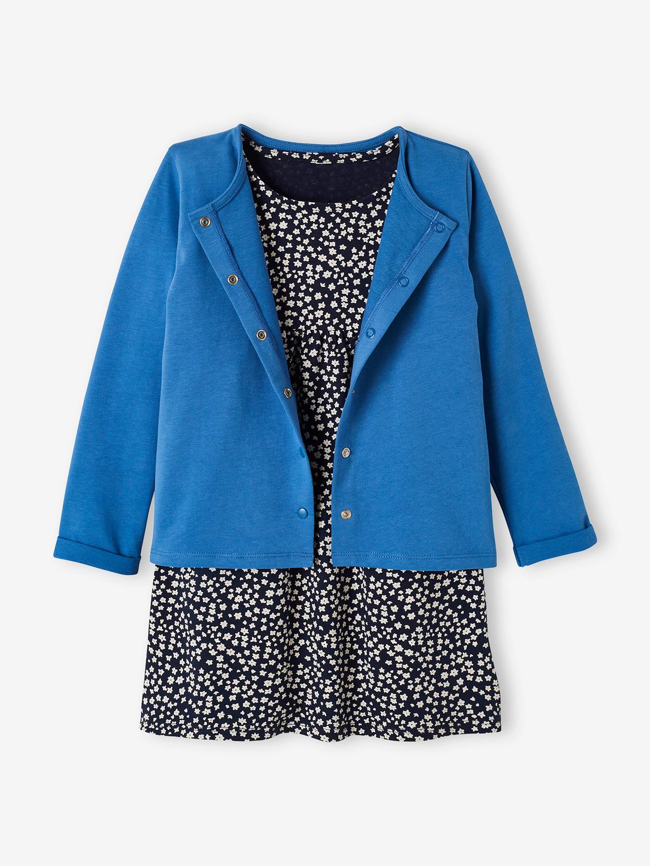 Ensemble robe + cardigan fille bleu océan - robe imprimée fle