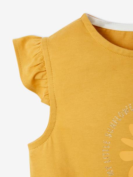 Ensemble T-shirt effet noué et short à volants fille blanc / vert+bleu / rose+jaune d'or+rose / corail foncé 26 - vertbaudet enfant 