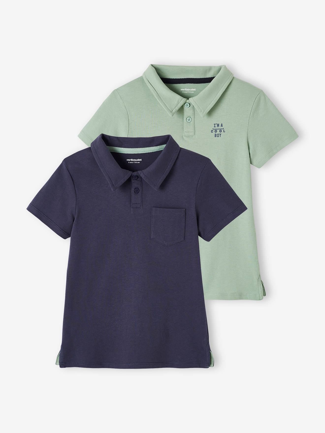 Lot de 2 polos garçon unis manches courtes lot marine + vert