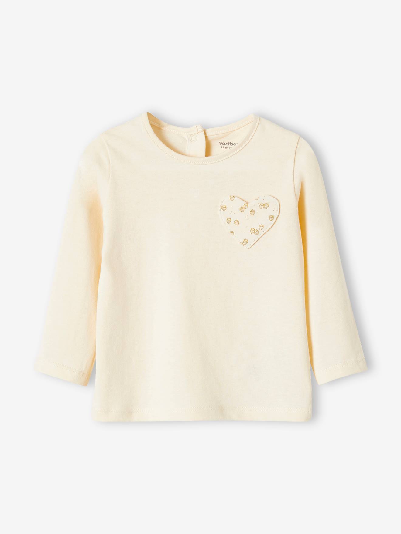 T-shirt bébé fille poche coeur et fraises BASICS beige clair