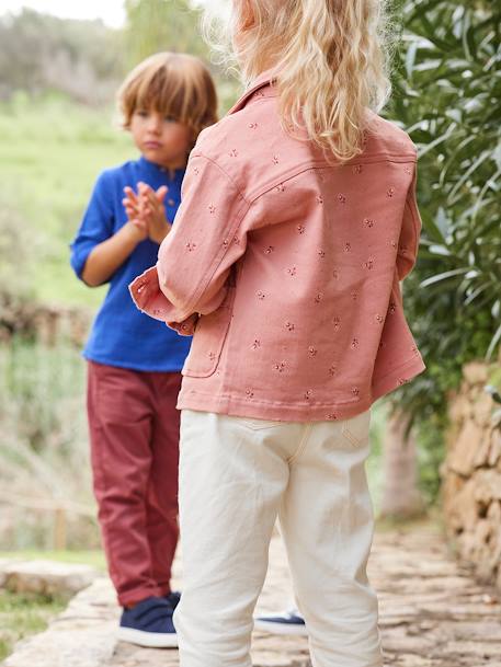 Pantalon Mom et sa ceinture en gaze de coton fille ivoire+moutarde+pêche+rose+rouge+vert émeraude 8 - vertbaudet enfant 