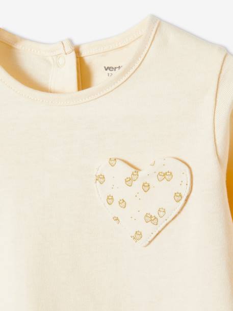 T-shirt bébé fille poche coeur et fraises BASICS beige clair 2 - vertbaudet enfant 