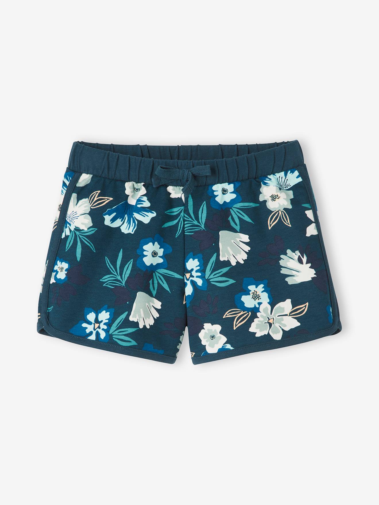 Short de sport imprimé fleurs fille bleu imprimé