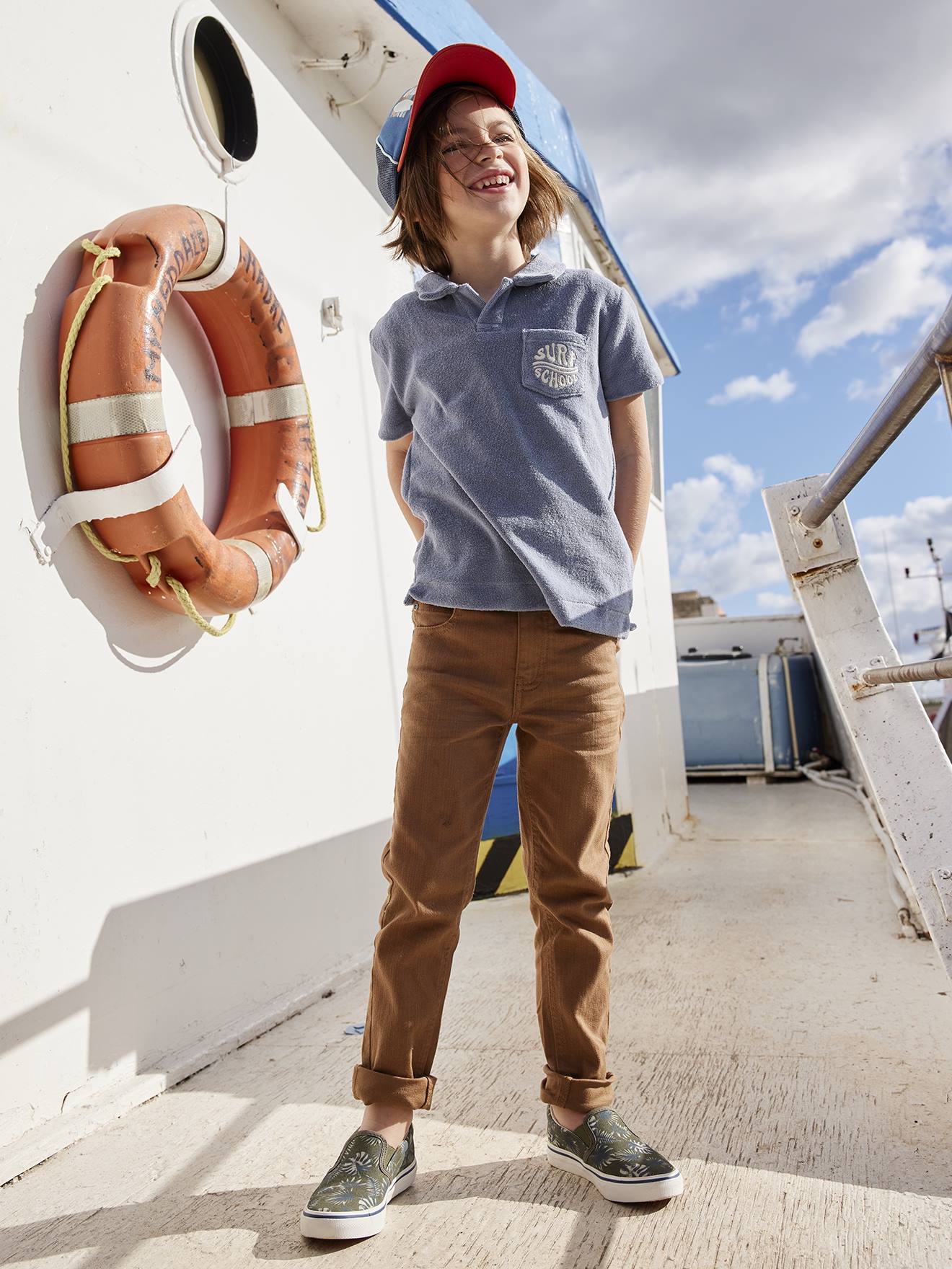 Pantalon slim MorphologiK LARGE garçon noisette