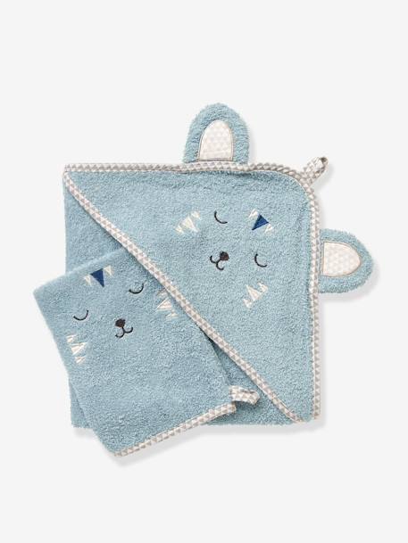 Cape De Bain Bebe A Capuche Brodee Animaux Bleu Gris Vertbaudet