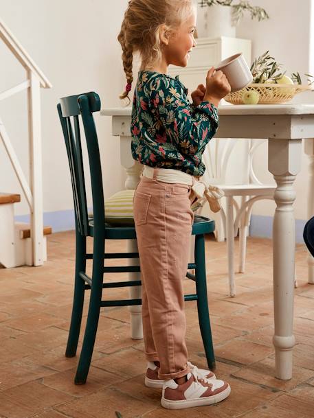 Pantalon Mom et sa ceinture en gaze de coton fille ivoire+moutarde+pêche+rose+rouge+vert émeraude 30 - vertbaudet enfant 